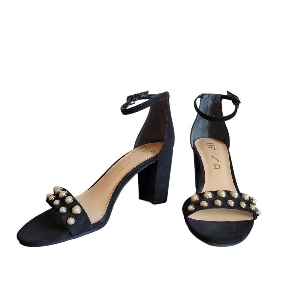 Unisa Velvet Pearl Block Heels
